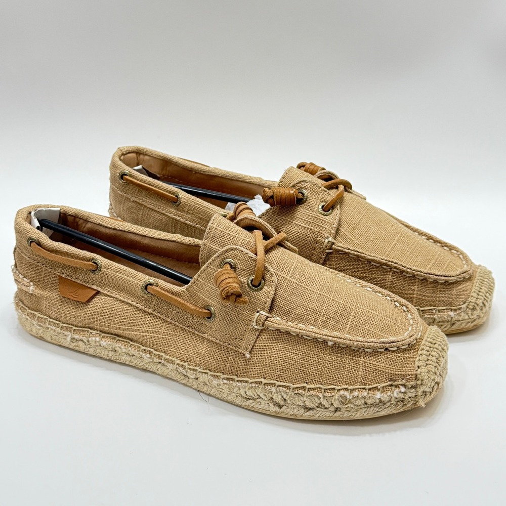 Sperry Top-Sider Women Tan Fabric Espadrille Boat Shoes Loafers Tan Beige Size 8